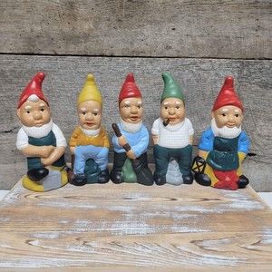 Super Adorable Vintage Plaster Working Yard Gnomes Figurines